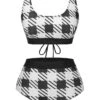 Black 1950s Plaid Wide Strap Swimsuit 1 Black 1950s Plaid Wide Strap Swimsuit -Retro Pulse Shop SCXL000375 1