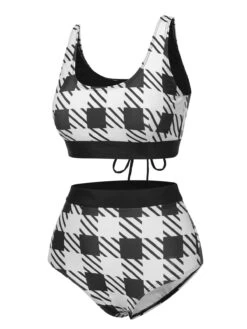 Black 1950s Plaid Wide Strap Swimsuit -Retro Pulse Shop SCXL000375 2