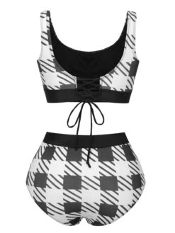 Black 1950s Plaid Wide Strap Swimsuit -Retro Pulse Shop SCXL000375 3