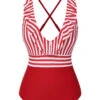 1950s Color Contrast Striped Ruffle Swimsuit -Retro Pulse Shop SCXL000377 1