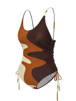 1950s Drawstring Waves Color Block Swimsuit -Retro Pulse Shop SCXL000378 2