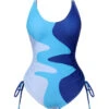 1950s Drawstring Waves Color Block Swimsuit 1 1950s Drawstring Waves Color Block Swimsuit -Retro Pulse Shop SCXL000378 5