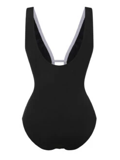 Black 1950s Deep V-Neck Waist Tie Swimsuit -Retro Pulse Shop SCXL000381 3
