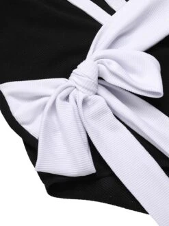 Black 1950s Deep V-Neck Waist Tie Swimsuit -Retro Pulse Shop SCXL000381 4