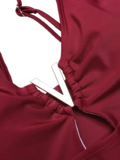 1950s Solid Hollow V-Neck One-Piece Swimsuit -Retro Pulse Shop SCXL000385 4