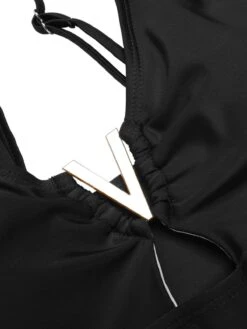 1950s Solid Hollow V-Neck One-Piece Swimsuit -Retro Pulse Shop SCXL000385 9