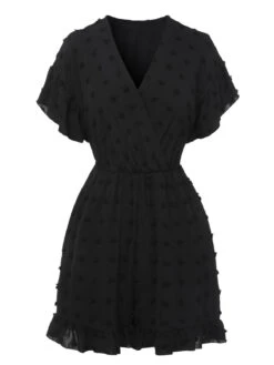 Black 1950s Polka Dots Surplice V-Neck Romper