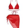 Red 1950s Solid Halter Bikini Set & Cover-Up -Retro Pulse Shop SCXL000393 1