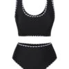 Black 1950s Solid Jagged Edge Swimsuit 1 Black 1950s Solid Jagged Edge Swimsuit -Retro Pulse Shop SCXL000394 1
