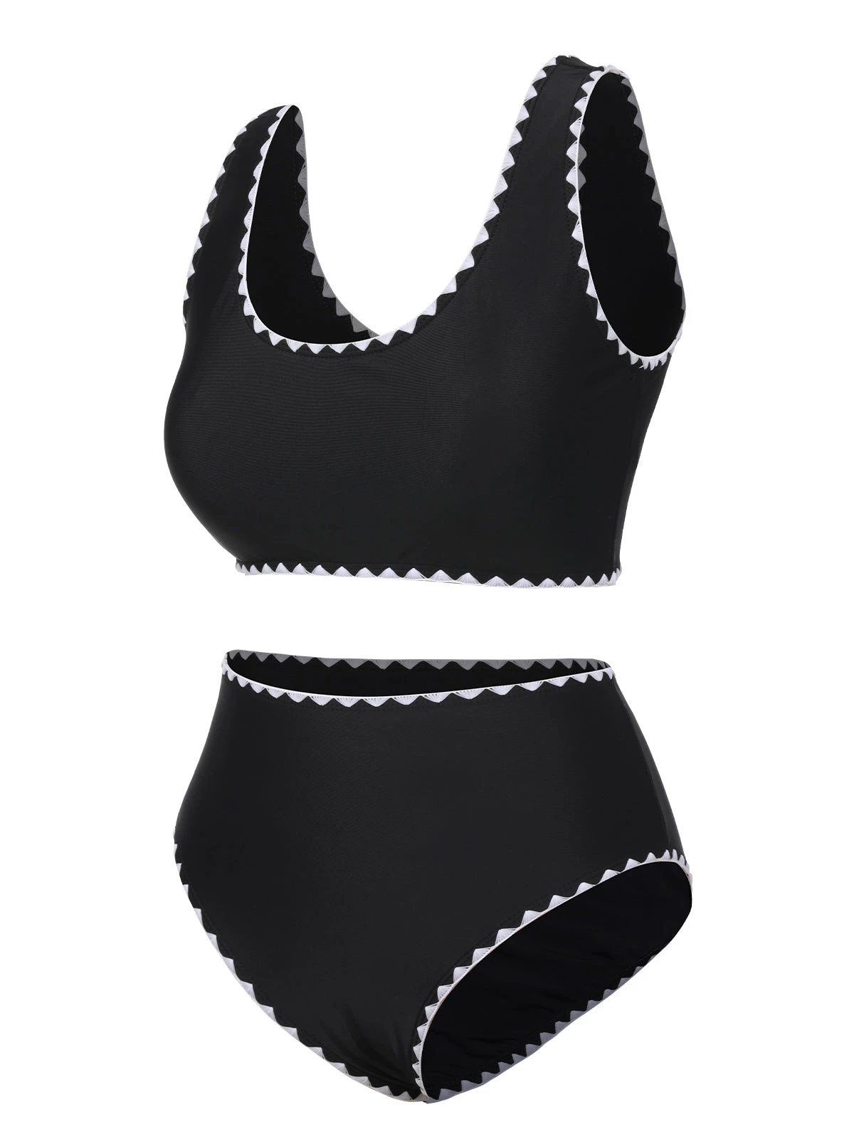 Black 1950s Solid Jagged Edge Swimsuit 4 Black 1950s Solid Jagged Edge Swimsuit - Image 2