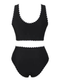 Black 1950s Solid Jagged Edge Swimsuit 8 Black 1950s Solid Jagged Edge Swimsuit -Retro Pulse Shop SCXL000394 3