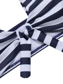 Dark Blue 1930s Stripes Halter Buttons Swimsuit -Retro Pulse Shop SCXL000397 4