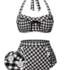 Black 1940s Plaid Halter Swimsuit -Retro Pulse Shop SCXL000407 01