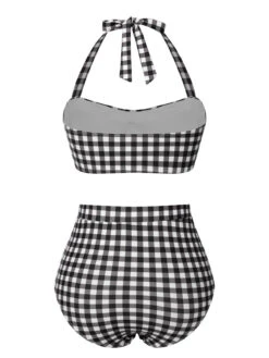 Black 1940s Plaid Halter Swimsuit -Retro Pulse Shop SCXL000407 3