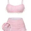 [Pre-Sale] Pink 1940s Spaghetti Strap Mesh Plaids Swimsuit