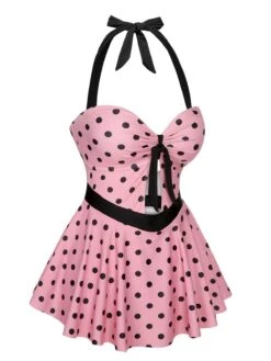 Pink 1950s Halter Polka Dots One-Piece Swimsuit -Retro Pulse Shop SCXL000412 2 compressed