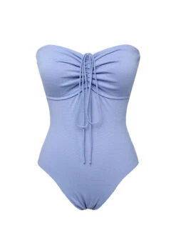 Sky Blue 1970s Solid Drawstring Bandeau Swimsuit -Retro Pulse Shop SCXL000415 4