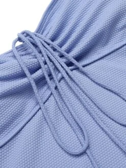 Sky Blue 1970s Solid Drawstring Bandeau Swimsuit -Retro Pulse Shop SCXL000415 5