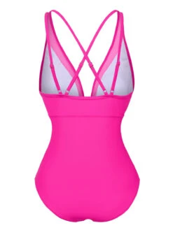 Rose Red 1950s Solid Sheer Patchwork Swimsuit -Retro Pulse Shop SCXL000419 3