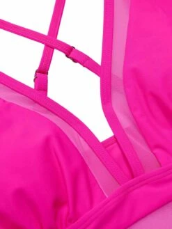 Rose Red 1950s Solid Sheer Patchwork Swimsuit -Retro Pulse Shop SCXL000419 4