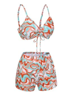 1950s Marble Print Strap Drawstring Swimsuit -Retro Pulse Shop SCXL000421 2