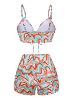 1950s Marble Print Strap Drawstring Swimsuit -Retro Pulse Shop SCXL000421 3