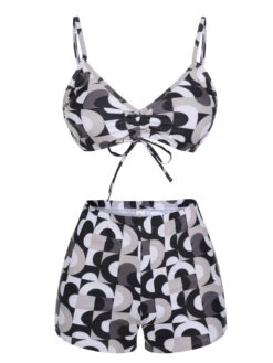 1950s Marble Print Strap Drawstring Swimsuit -Retro Pulse Shop SCXL000421 6