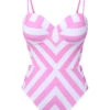 Pink 1940s Striped Bandeau One-Piece Swimsuit -Retro Pulse Shop SCXL000424 1
