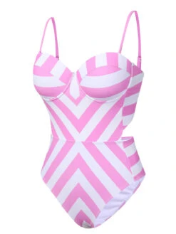 Pink 1940s Striped Bandeau One-Piece Swimsuit -Retro Pulse Shop SCXL000424 2