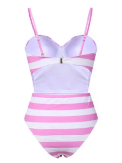 Pink 1940s Striped Bandeau One-Piece Swimsuit -Retro Pulse Shop SCXL000424 3