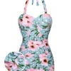 [Pre-Sale] Green & Pink 1930s Floral Polka Dot Halter Swimsuit -Retro Pulse Shop SCXL000428 01