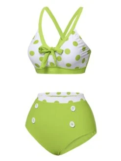 [Pre-Sale] Green 1950s Polka Dot V-Neck Swimsuit -Retro Pulse Shop SCXL000440 2