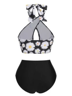 [Pre-Sale] Black 1950s Daisy Cross Strap Swimsuit -Retro Pulse Shop SCXL000442 3 compressed