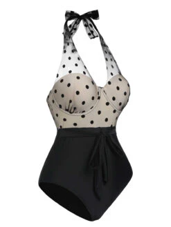 [Pre-Sale] Black 1950s Halter Polka Dots Mesh Swimsuit -Retro Pulse Shop SCXL000444 2 compressed