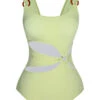Green 1950s Solid Waist Cutout Ring Swimsuit