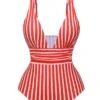 1950s Stripes Spaghetti Strap One-Piece Swimsuit -Retro Pulse Shop SCXL000450 1