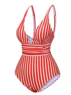 1950s Stripes Spaghetti Strap One-Piece Swimsuit -Retro Pulse Shop SCXL000450 2