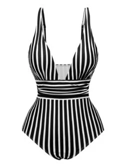 1950s Stripes Spaghetti Strap One-Piece Swimsuit -Retro Pulse Shop SCXL000450 5
