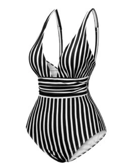 1950s Stripes Spaghetti Strap One-Piece Swimsuit -Retro Pulse Shop SCXL000450 6
