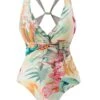 1940s Floral V-Neck Tie-Waist Swimsuit 2 1940s Floral V-Neck Tie-Waist Swimsuit -Retro Pulse Shop SCXL000457 1