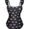 Black 1950s Butterfly Flare Sleeve One-Piece Swimsuit -Retro Pulse Shop SCXL000458 1