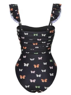 Black 1950s Butterfly Flare Sleeve One-Piece Swimsuit -Retro Pulse Shop SCXL000458 3