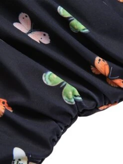 Black 1950s Butterfly Flare Sleeve One-Piece Swimsuit -Retro Pulse Shop SCXL000458 4