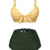 Yellow & Green 1950s Plaid Bow Bikini Set -Retro Pulse Shop SCXL000460 1