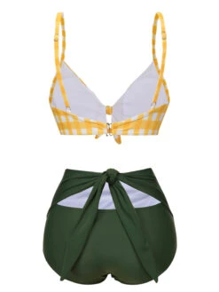 Yellow & Green 1950s Plaid Bow Bikini Set -Retro Pulse Shop SCXL000460 3
