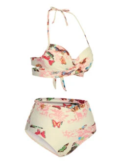 Pink 1940s Butterfly Back Lace Up Halter Swimsuit -Retro Pulse Shop SCXL000463 2