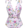 Lavender 1940s Floral Shoulder Tie Swimsuit -Retro Pulse Shop SCXL000464 1