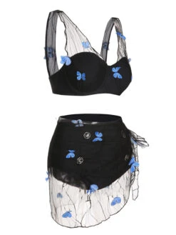 [Pre-Sale] 2PCS Black 1960s 3D Butterfly Mesh Swimsuit & Cover-Up -Retro Pulse Shop SCXL000468 SCXL000469 2