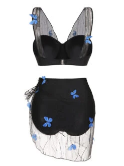[Pre-Sale] 2PCS Black 1960s 3D Butterfly Mesh Swimsuit & Cover-Up -Retro Pulse Shop SCXL000468 SCXL000469 3