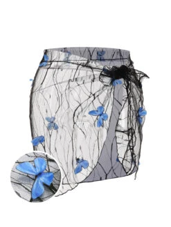 [Pre-Sale] Black 1960s 3D Butterfly Mesh Skirt Cover-Up